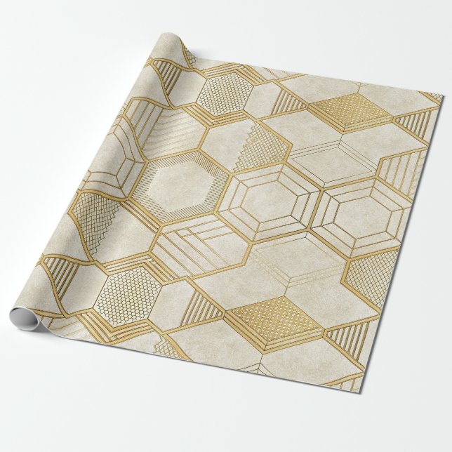 Luxurious Gold Hexagon Pattern - Marble Texture 2 Geschenkpapier (Ungerollt)