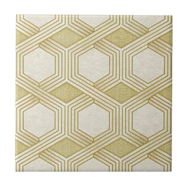 Luxurious Gold Hexagon Pattern - Marble Texture Fliese (Vorderseite)