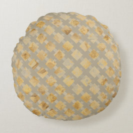 Luxurious, Gold Khaki Lattice Pattern, Crisscross Rundes Kissen