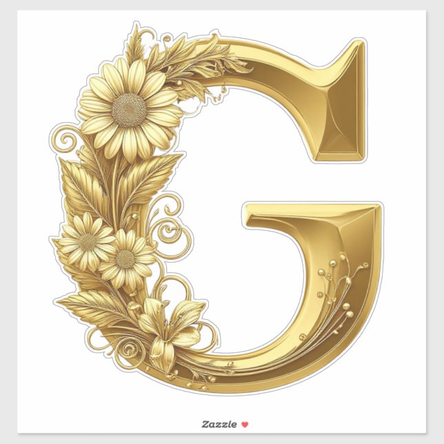 Luxurious Gold Letter G with Floral Daisies Design Aufkleber (Blatt)