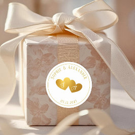 Luxurious Gold White Monogram Wedding Favor Gift Runder Aufkleber