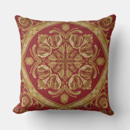 Luxurious Golden Red Ornate Accent Pillow for Sofa Kissen
