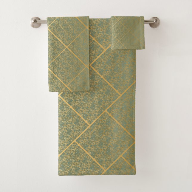 LUXURIÖUS LACE GREEN GOLD HAMPTON TOWEL SET (Insitu)