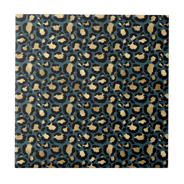 Luxurious Leopard Spots Dark Blue Wild Glam Fliese (Vorderseite)