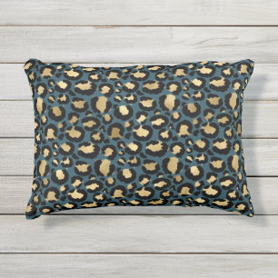 Luxurious Leopard Spots Dark Blue Wild Glam Kissen Für Draußen