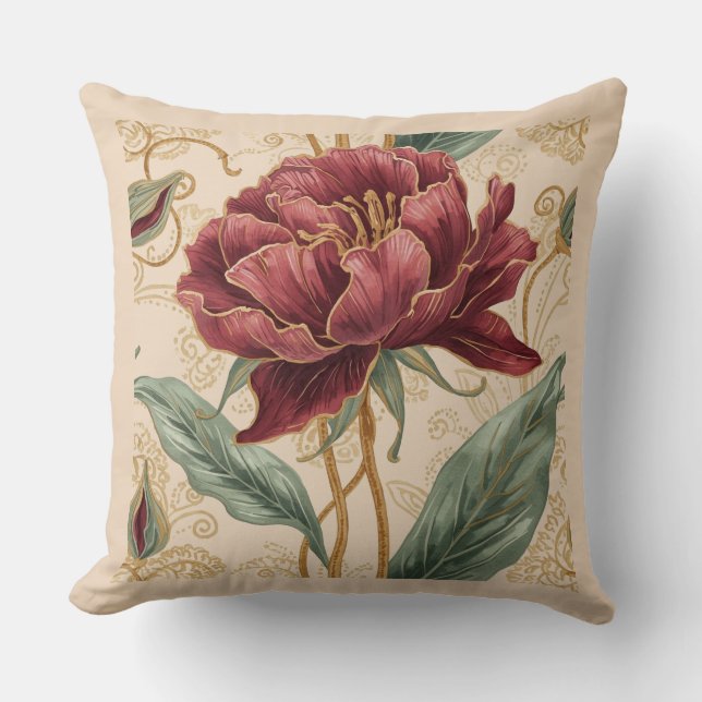 Luxurious, Maroon ,Gold Flowers Design Art  Kissen (Vorderseite)
