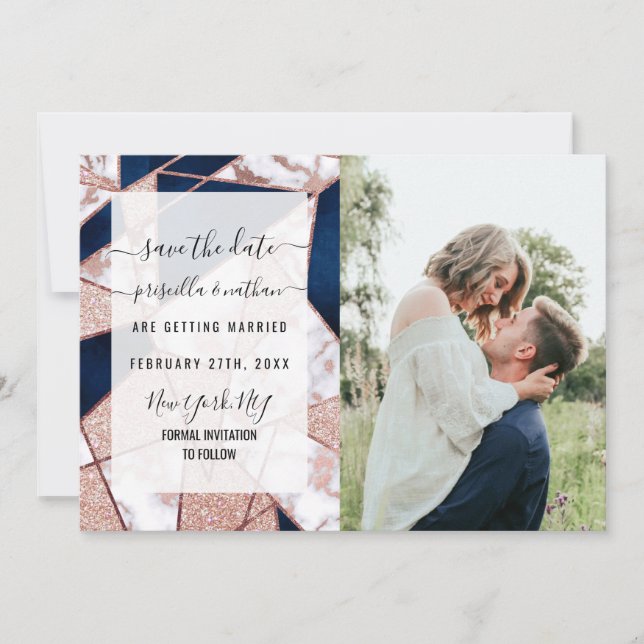 Luxurious Rose Gold Glitter Geometric Marble Save The Date (Vorderseite)
