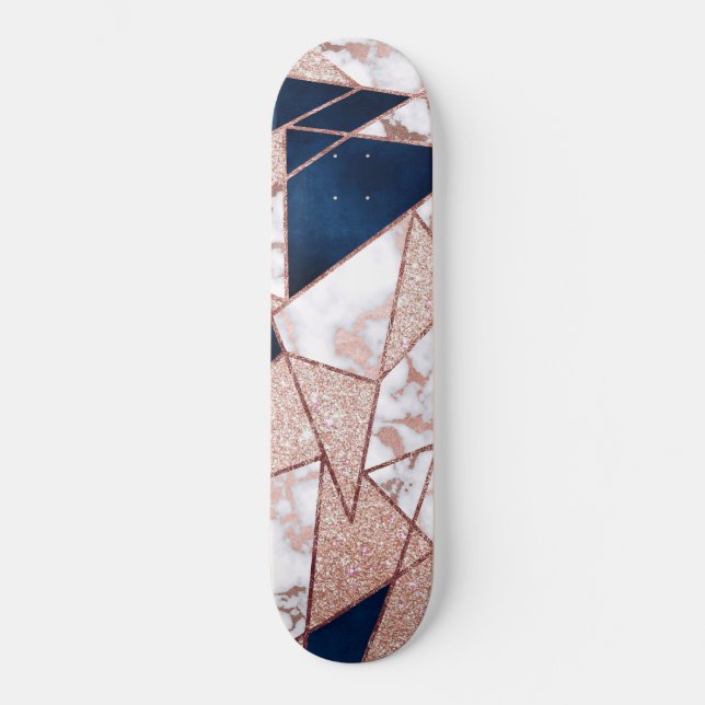 Luxurious Rose Gold Glitter Geometric Marble Skateboard (Vorderseite)