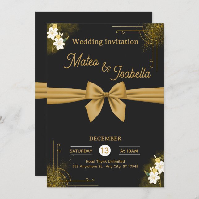 Luxurious wedding invitation in gold einladung (Vorne/Hinten)