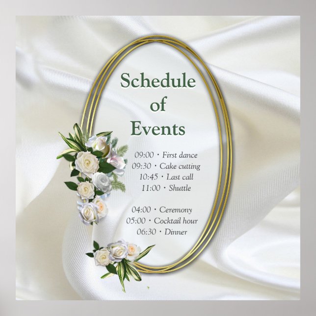 Luxurious, White, Flowing Silk & White Roses. Poster (Vorne)