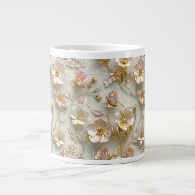 Luxury 3D Embossed Floral Gold Foil Elegant  Jumbo-Tasse (Vorderseite)