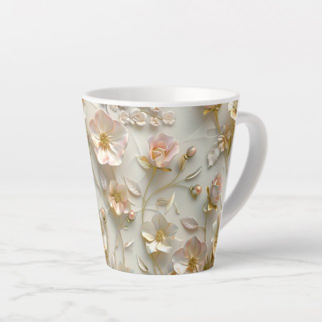 Luxury 3D Embossed Floral Gold Foil Elegant  Milchtasse (Rechte Ecke)