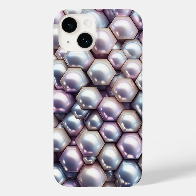 Luxury 3D Iridescent Pearl Hexagon Mosaic Geometri Case-Mate iPhone Hülle (Rückseite)