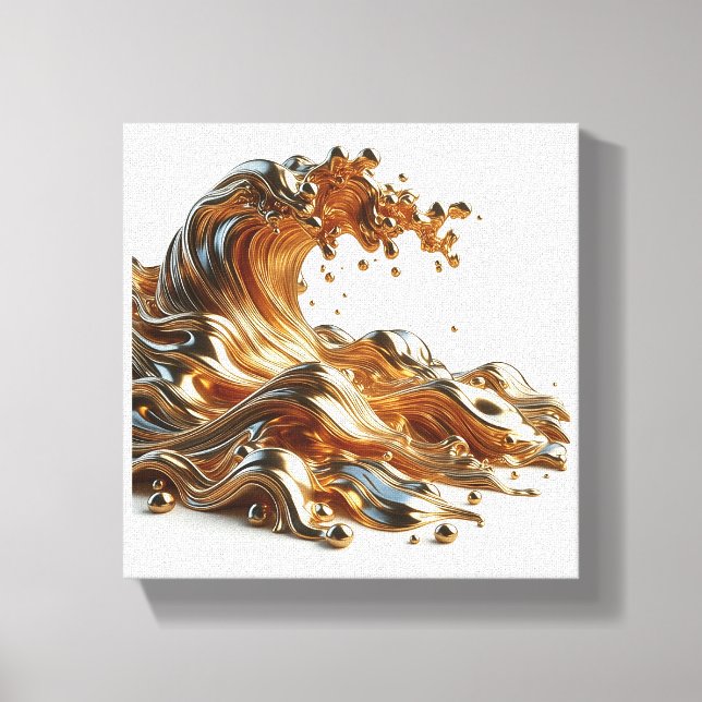Luxury 3D Liquid Gold Wave - Metallic Fluid Abstra Leinwanddruck (Vorderseite)