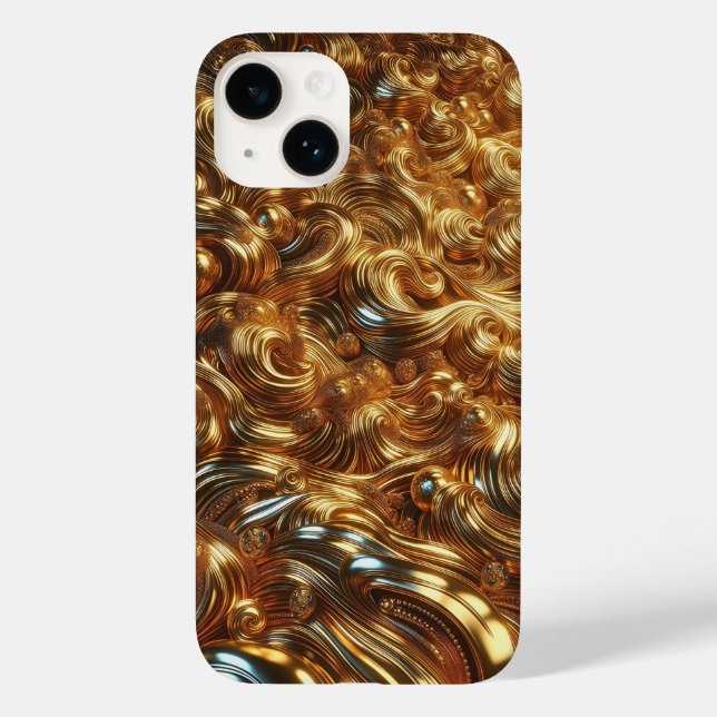 Luxury 3D Liquid Gold Waves and Metallic Pearls Ab Case-Mate iPhone Hülle (Rückseite)
