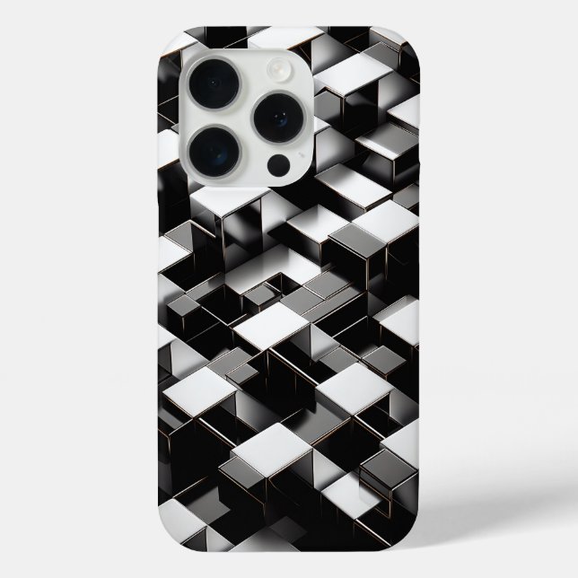 Luxury 3D Metallic Cube Phone Case Silver & Black (Rückseite)