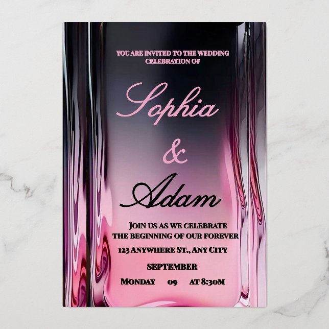 Luxury 3D Pink Glossy Wedding Invitation Folieneinladung (Vorderseite)
