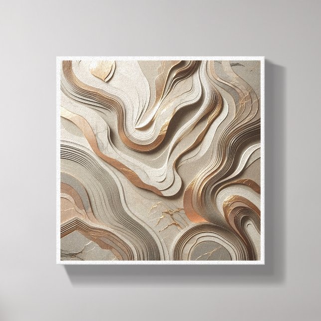 Luxury 3D Sculpted Marble Waves - Elegant Gold and Leinwanddruck (Vorderseite)