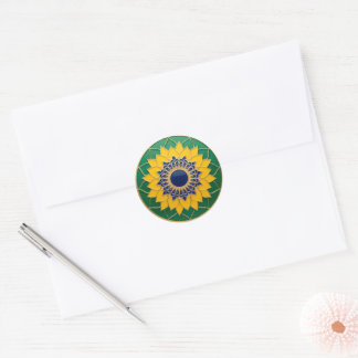 Luxury 3D Solar Mandala Keychain - Gold & Emerald Runder Aufkleber
