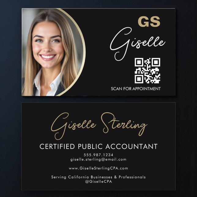 Luxury Accountant CPA QR Code Black Gold Photo  Visitenkarte (Von Creator hochgeladen)