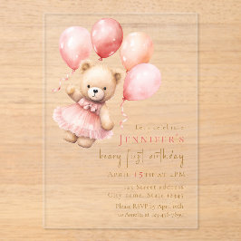 Luxury Acrylic Beary First Birthday Invitation  Acryleinladungen