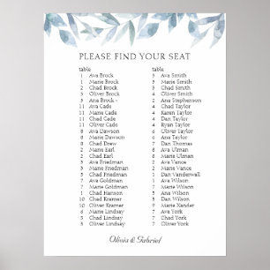 Luxury Airy Branch. Elegante Hochzeitsstichtabelle Poster