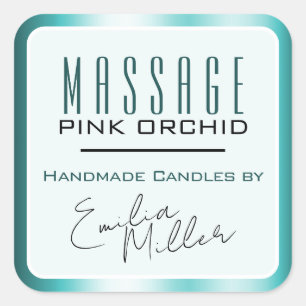 Luxury Aqua Blue Ombre Signature Text Candles Quadratischer Aufkleber