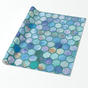 Luxury Aqua Blue Wabenmuster Geschenkpapier