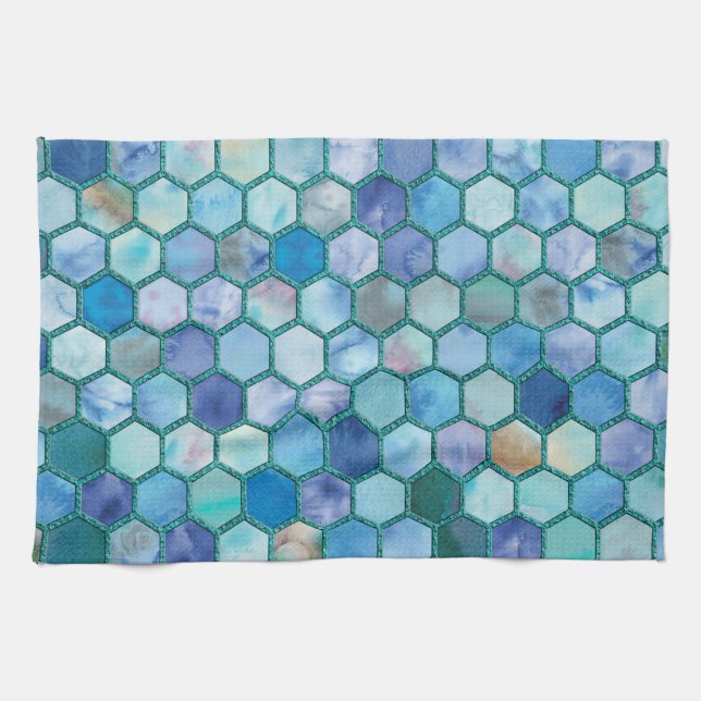 Luxury Aqua Blue Wabenmuster Handtuch (Horizontal)