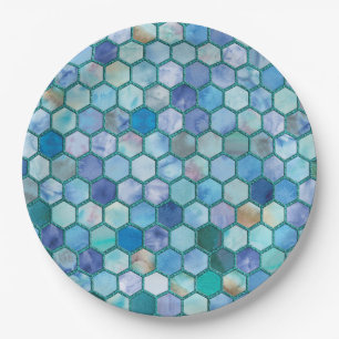 Luxury Aqua Blue Wabenmuster Pappteller
