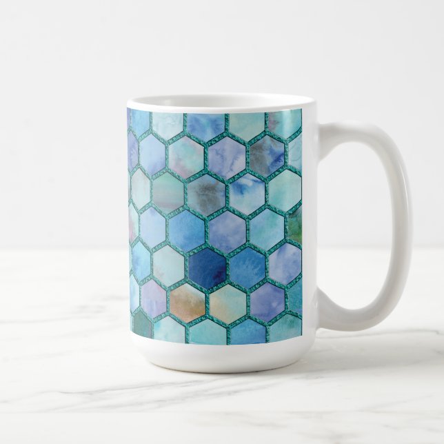 Luxury Aqua Blue Wabenmuster Tasse (Rechts)