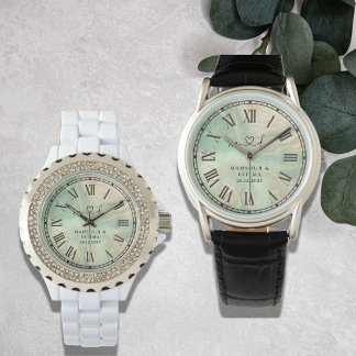 Luxury Aqua Marbled Men's Black Leather Strap Armbanduhr