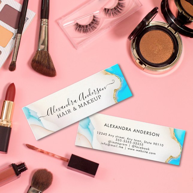 Luxury Aqua und Gold Marble Holographic Salon Mini Visitenkarte (Luxury Aqua and Gold Marble Holographic Salon Mini Business Card)