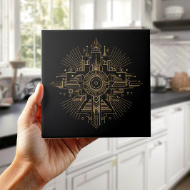 Luxury Art Deco Fan Geometric Motif Pat#4 ID1196 Fliese