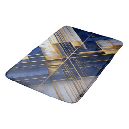 Luxury Art Deco Navy & Gold Geometric Bath Mat Badematte