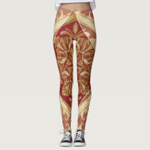 Luxury Athleisure: Golden Red Ornate Full-Length L