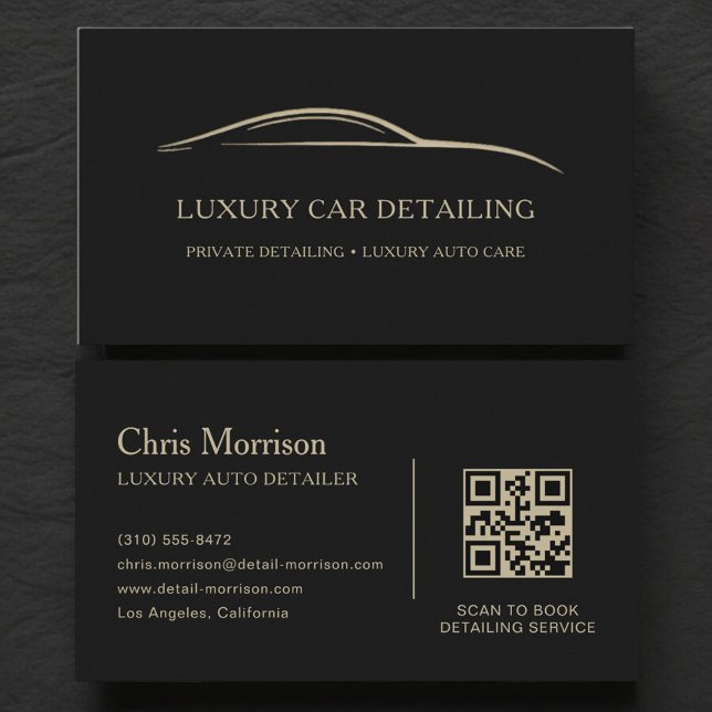 Luxury Auto Detailing QR Code Black & Gold Visitenkarte (Von Creator hochgeladen)