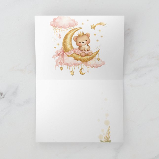 Luxury Baby Girl Shower Invitation Pink Gold Moon  Dankeskarte (Innenseite)