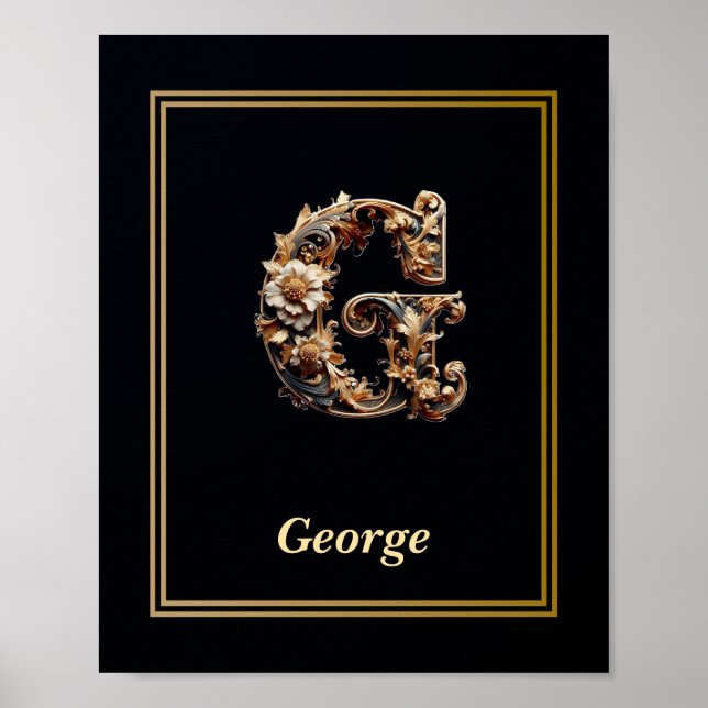 Luxury Baroque Letter G Monogram Poster  (Vorne)