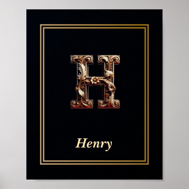 Luxury Baroque Letter H Monogram Poster  (Vorne)