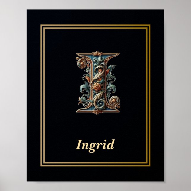 Luxury Baroque Letter I Monogram Poster  (Vorne)