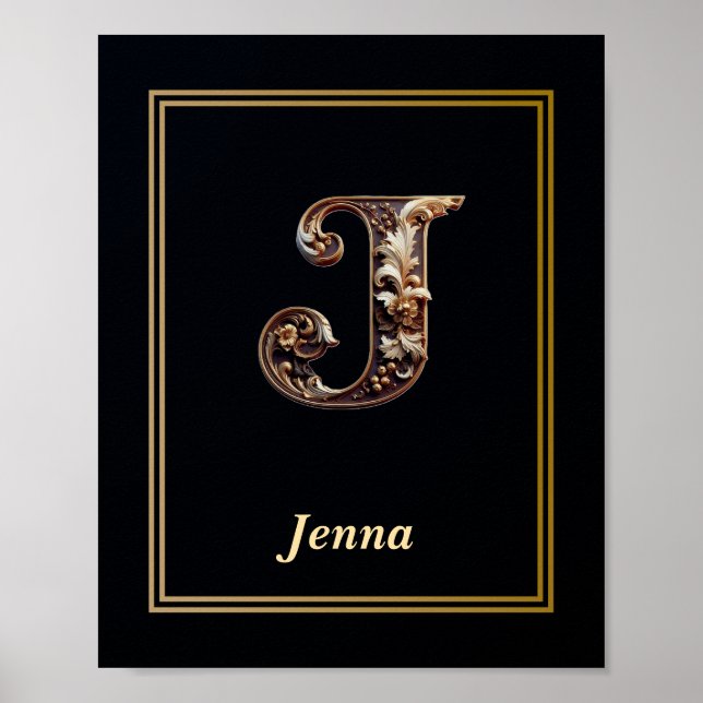 Luxury Baroque Letter J Monogram Poster  (Vorne)