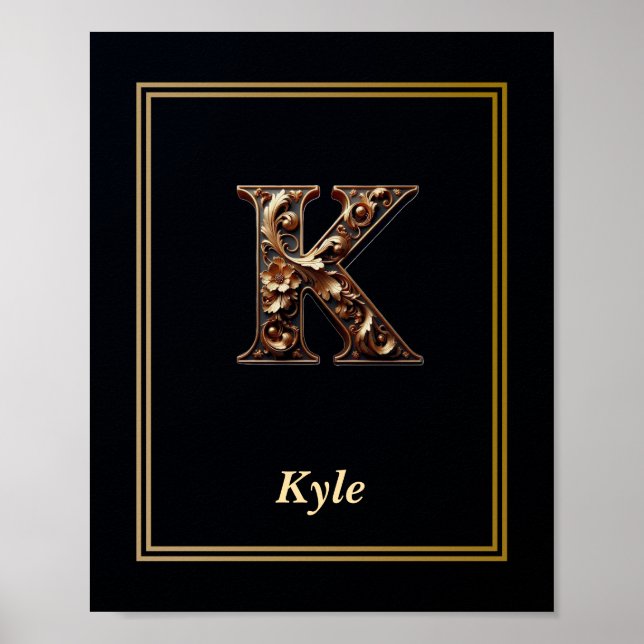 Luxury Baroque Letter K Monogram Poster  (Vorne)