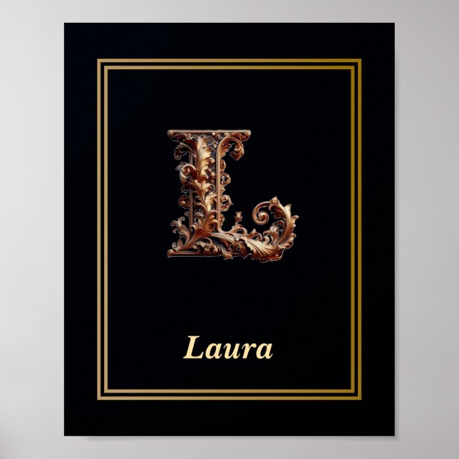 Luxury Baroque Letter L Monogram Poster  (Vorne)