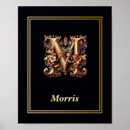 Luxury Baroque Letter M Monogram Poster 