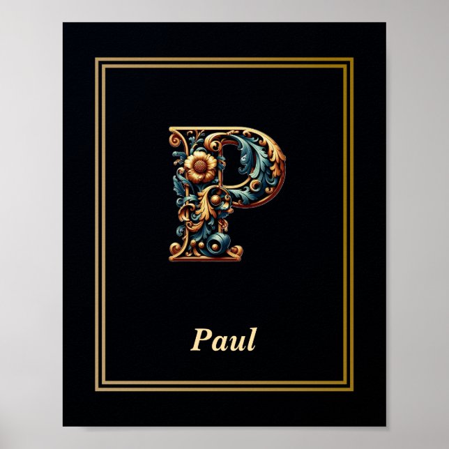 Luxury Baroque Letter P Monogram Poster  (Vorne)
