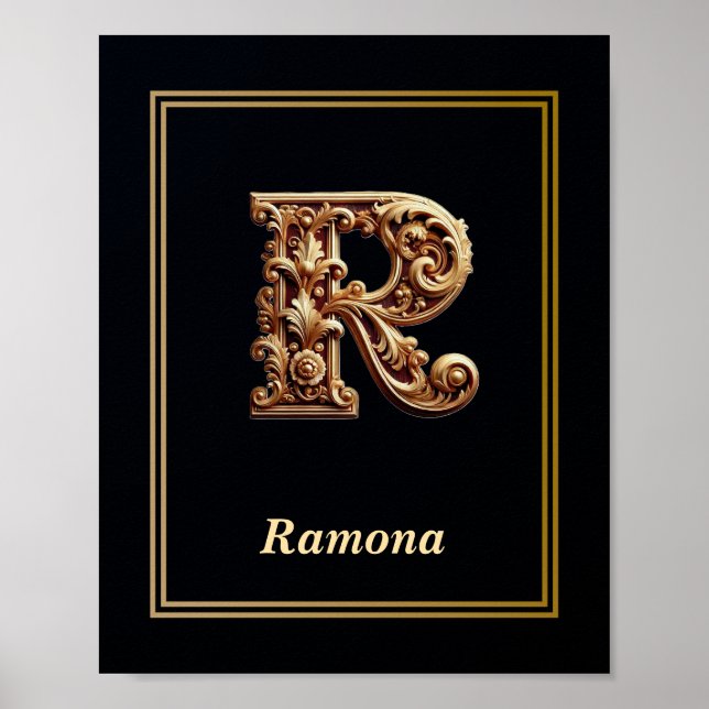 Luxury Baroque Letter R Monogram Poster  (Vorne)
