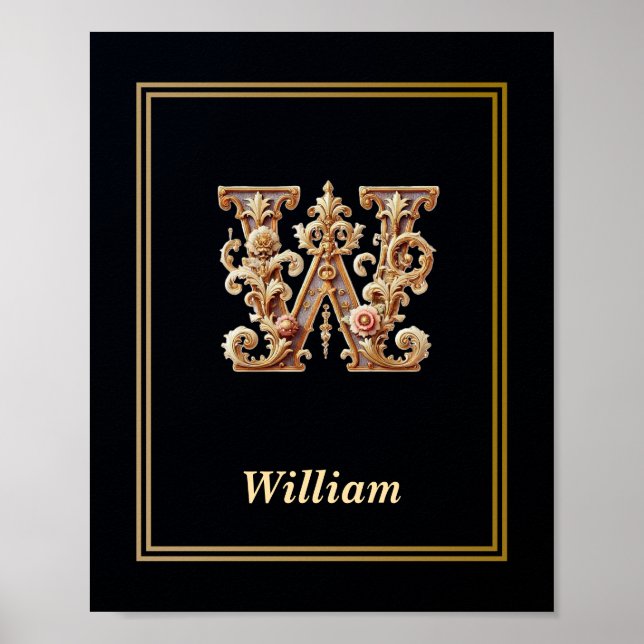 Luxury Baroque Letter W Monogram Poster  (Vorne)