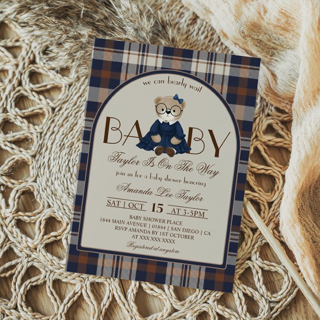 Luxury Bear Preppy Girl Baby Shower Einladung (Von Creator hochgeladen)