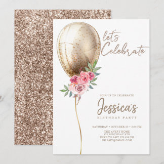 Luxury Beige Ballon Glitzer Geburtstag Einladung
